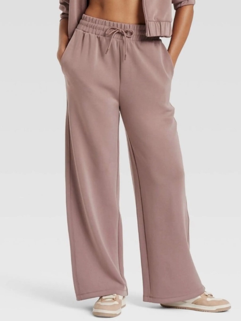 Wide Leg Drawstring airy sleek lounge Sweatpants stretchy - dusty Mauve Pink